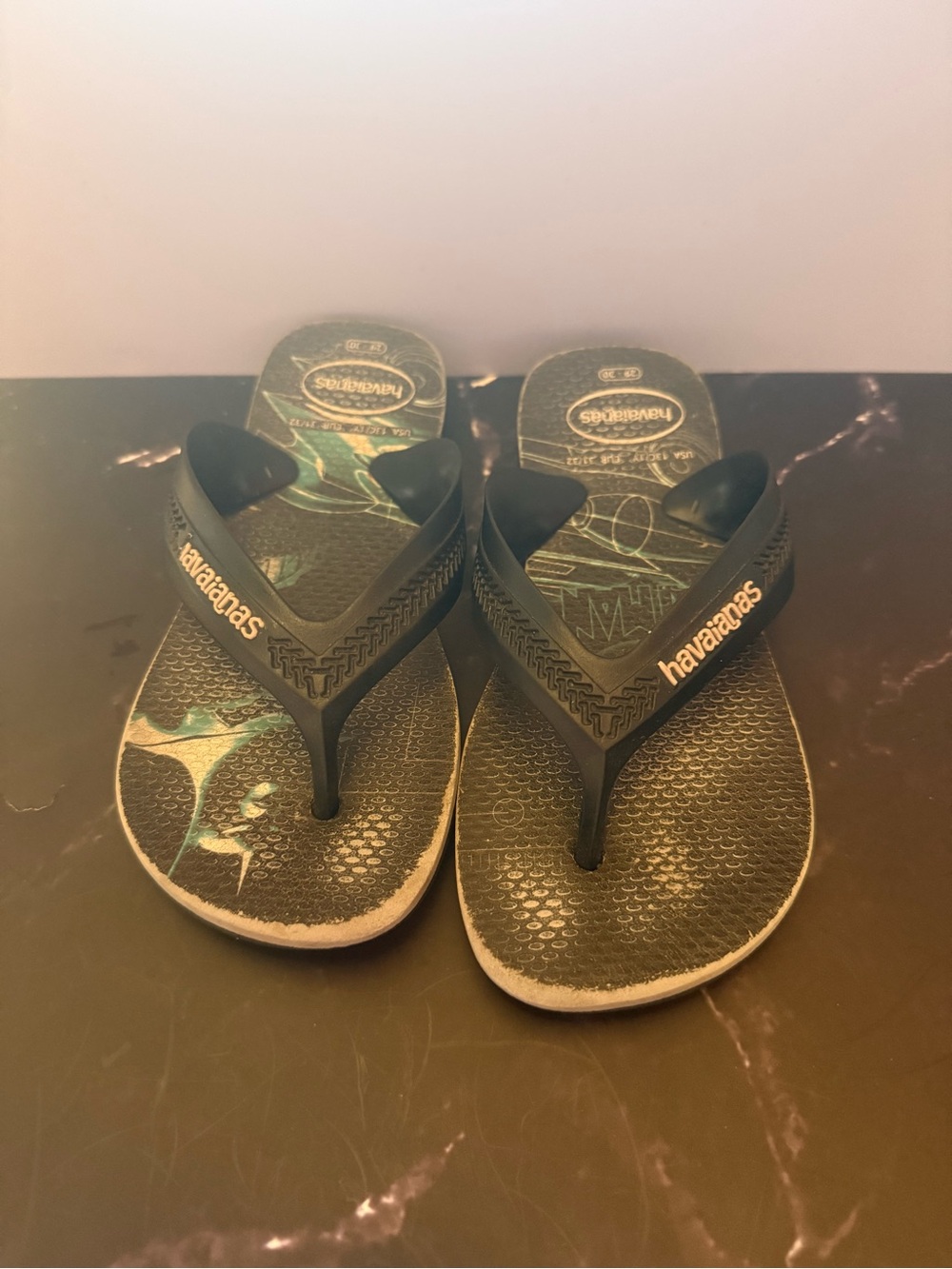 Havaianas Kids Black Flip Flops with Green Accent